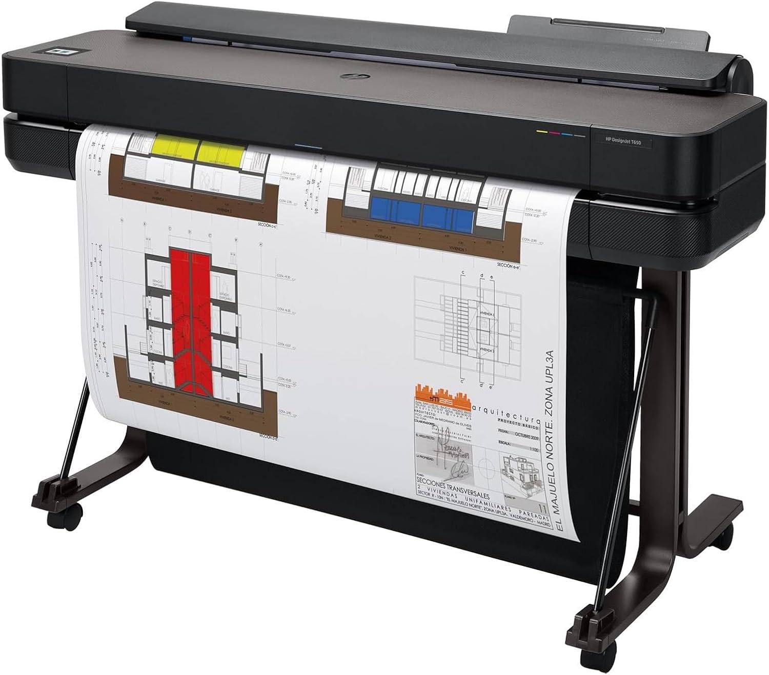Plotter HP DesignJet con una tavola tecnica a colori in uscita