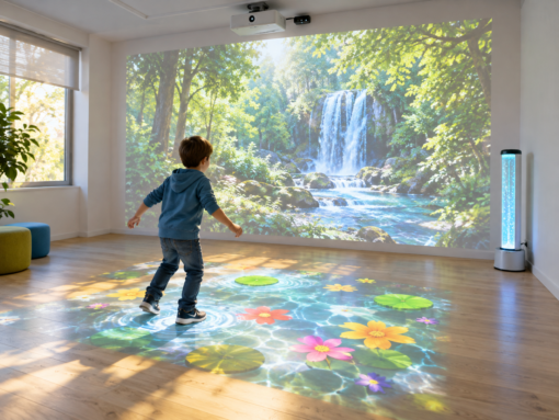 Esempio di aula multisensoriale con proiezioni su parete e pavimento